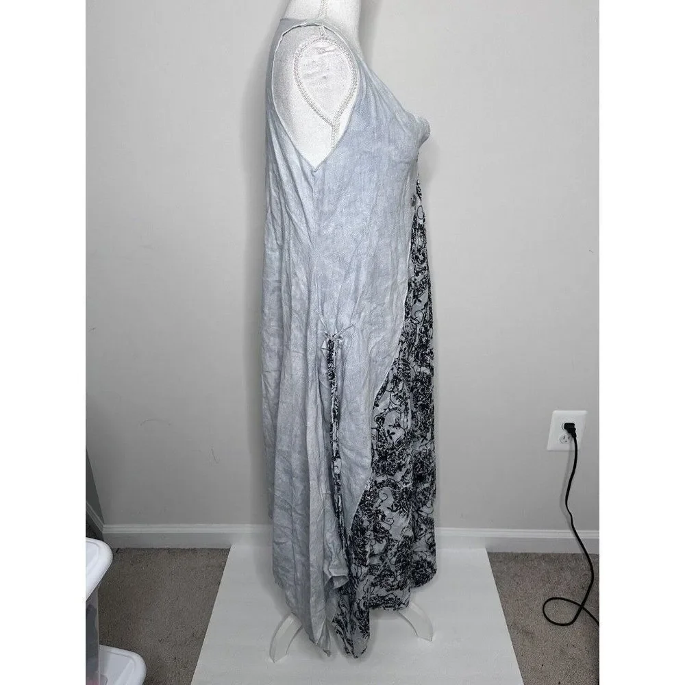 Steel Pony Linen Wearable Art Boho Lagenlook Tunic Dress Small Midi Length Gray - Picture 5 of 16